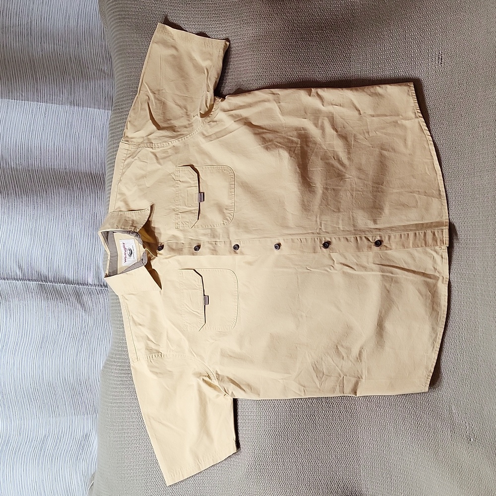 Wrangler Casual Short Sleeve Button Down Work Shirt Cream Khaki Size XL